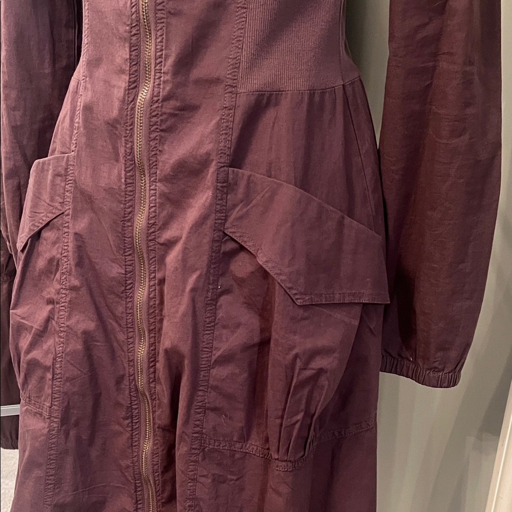 Zip-Front Long Trench Coat in Deep Plum - Picture 4 of 7